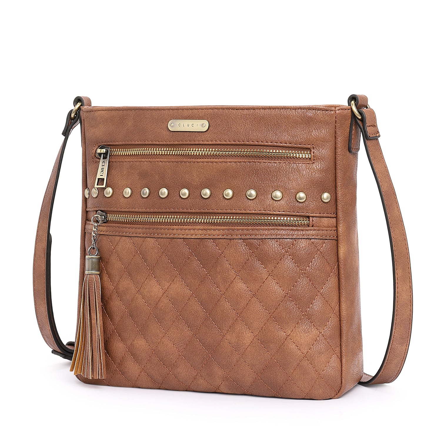 Leather Messenger Tassel Bag Multiple Pockets