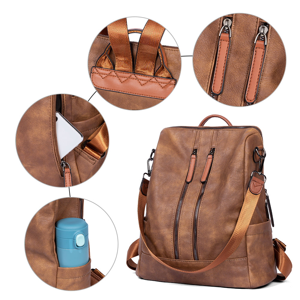 Greene Vegan Soft Leather Backpack Leather Purse For Work And Study | Two-Toned