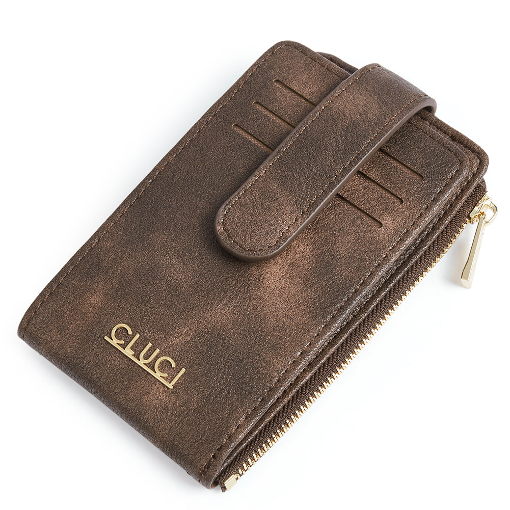 CLUCI Minimalist Card Holder Wallet for Women RFID Slim Vegan Leather Bifold Wallets Multi Card Organizer Zipper Coin Purse Ladies Clutch