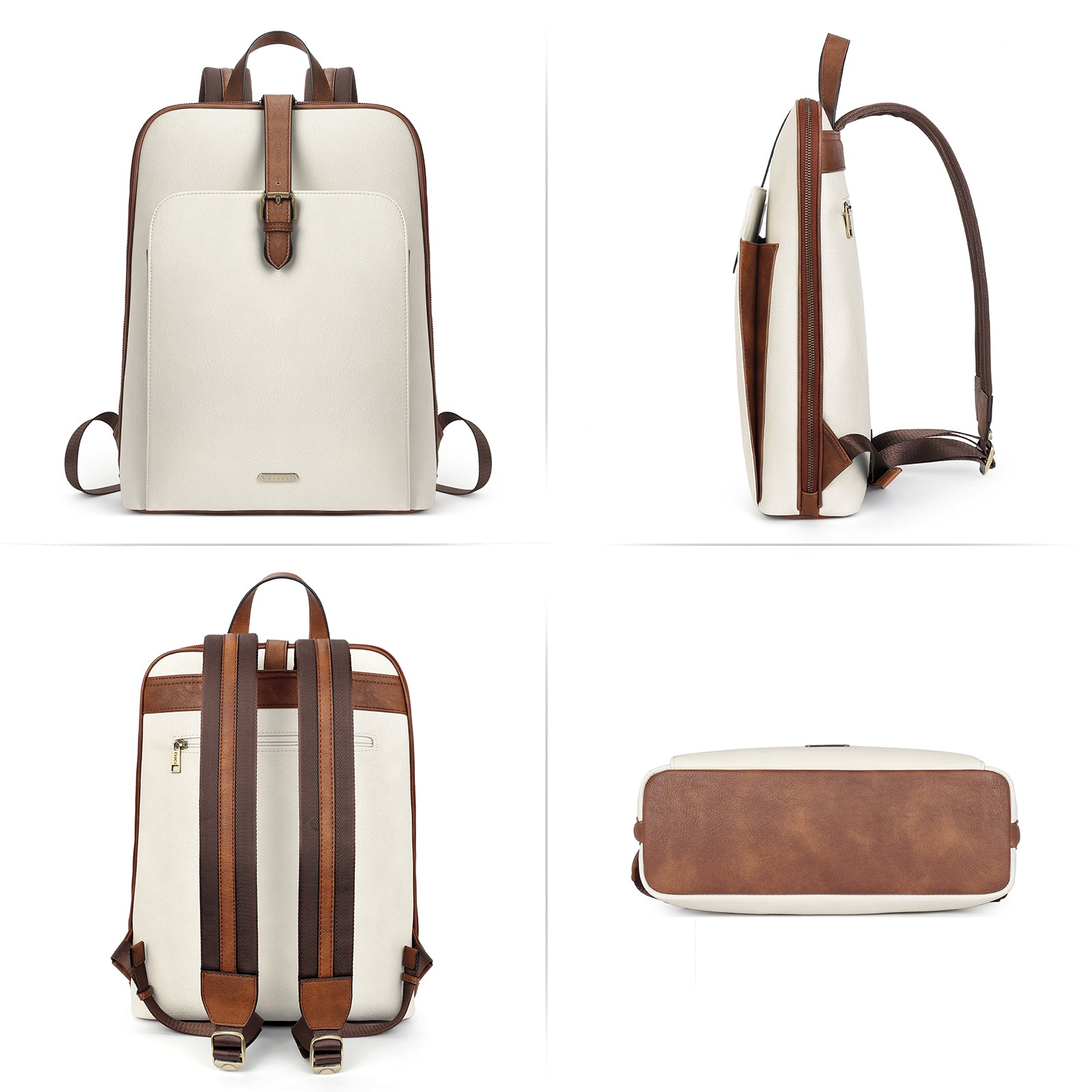 CLUCI Leather 15.6 inch Laptop Backpack Purse for Women Stylish Laptop Bag Work Computer Backpack College Bookbag