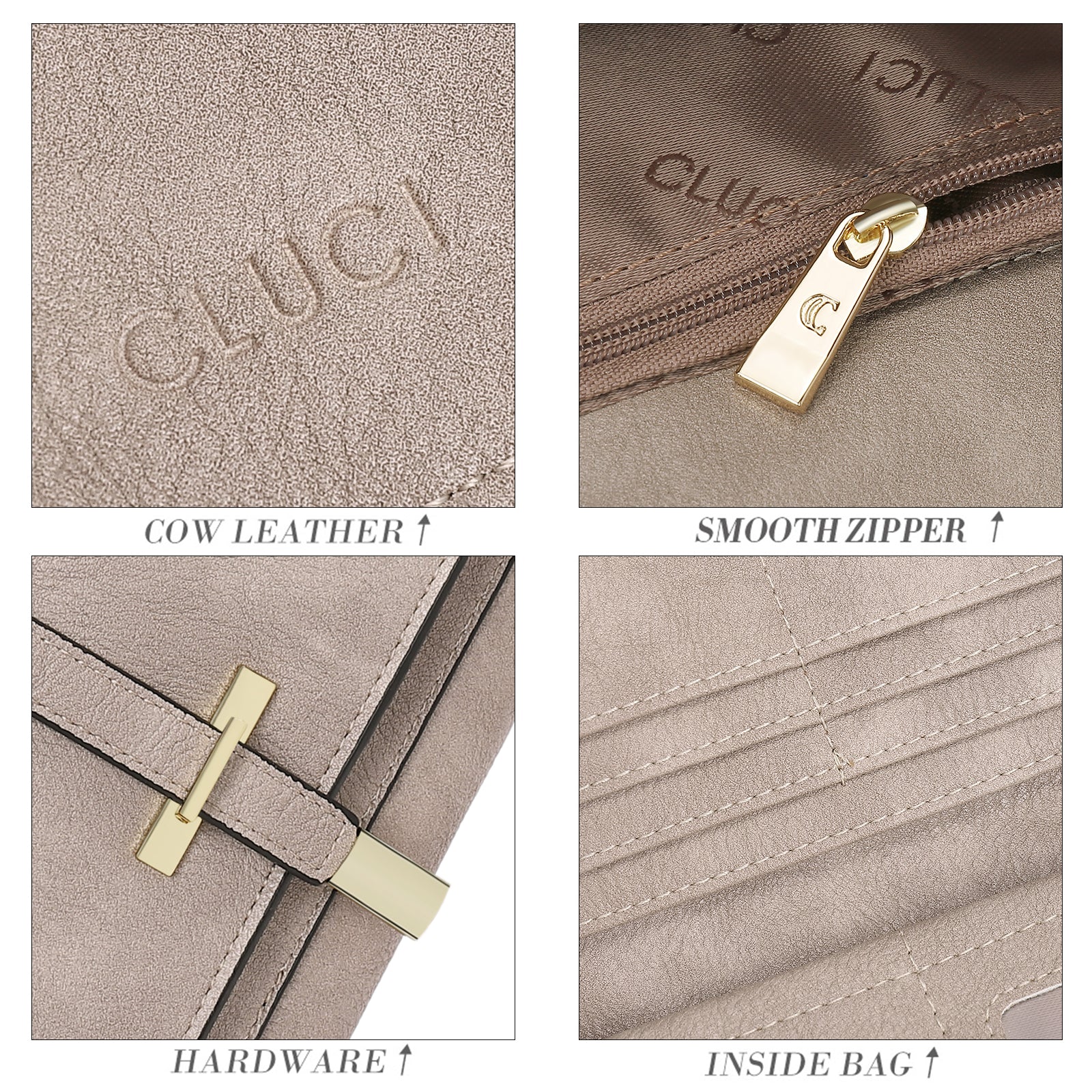 CLUCI Leather Wallet for Women Slim Designer Trifold Ladies Credit Card Holder