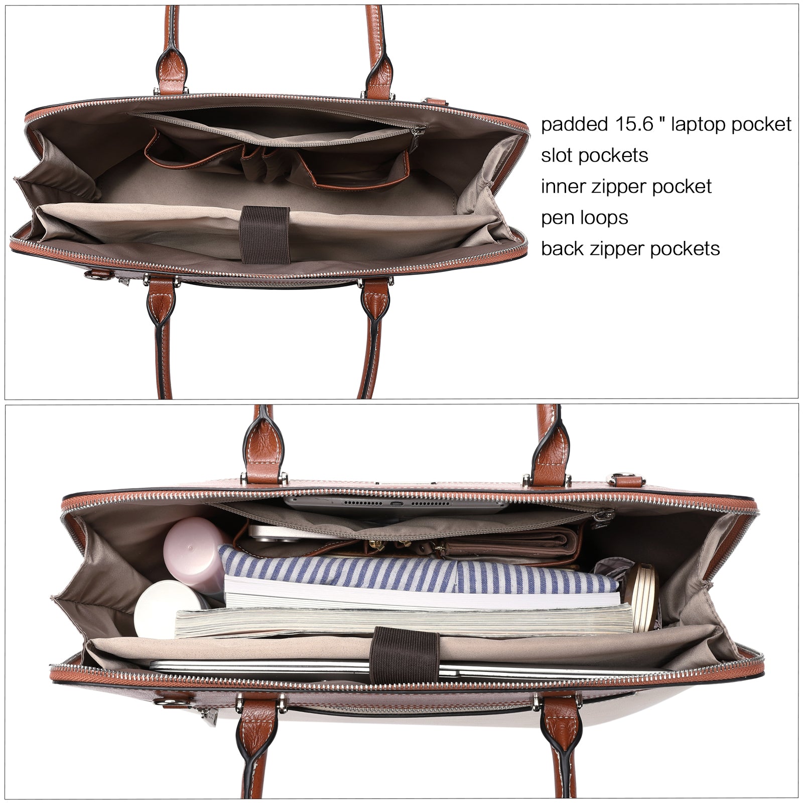 Claire Large Senior Leather Color Blocking Briefcase For Women