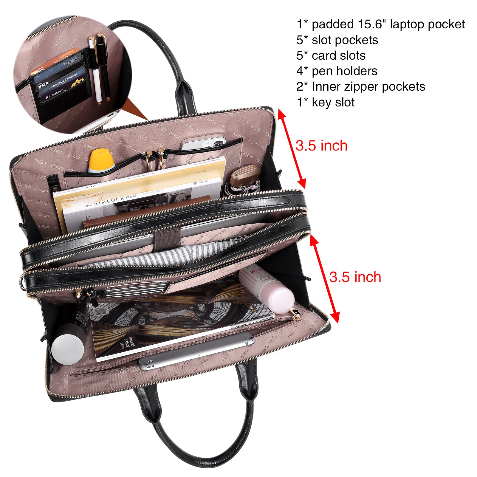 Davison Womens Slim Leather Briefcase  Carry 15.6 Inch Laptop