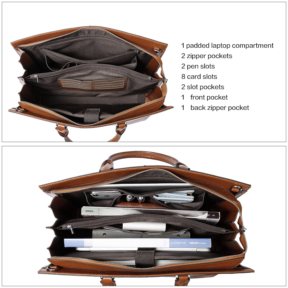 CLUCI Leather Briefcase for Women Vintage Laptop 15.6 Inch Slim Large Business Ladies Work Shoulder Bag