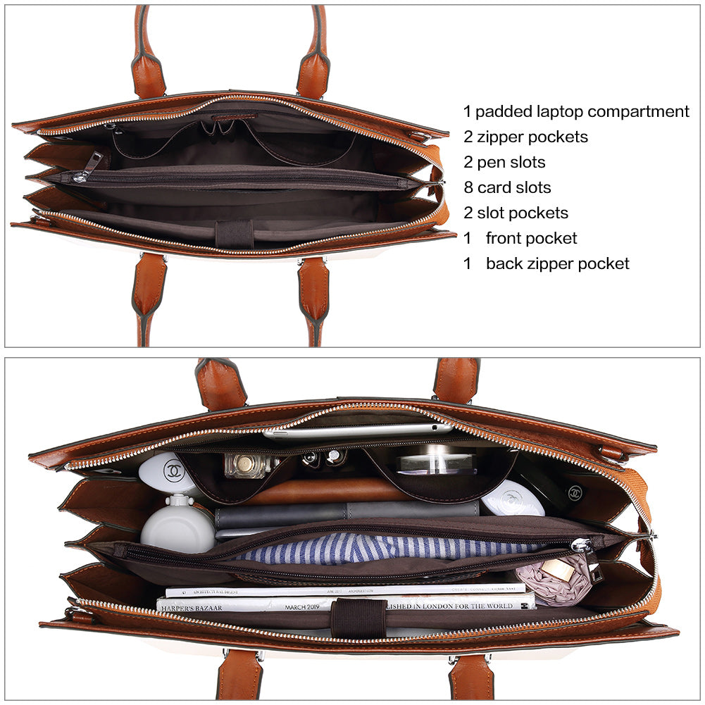 CLUCI Leather Briefcase for Women Vintage Laptop 15.6 Inch Slim Large Business Ladies Work Shoulder Bag