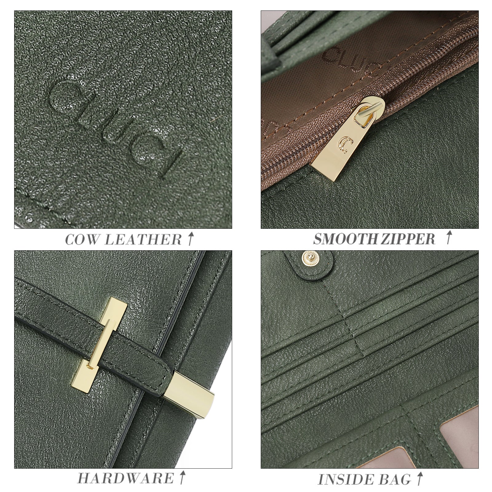 CLUCI Leather Wallet for Women Slim Designer Trifold Ladies Credit Card Holder