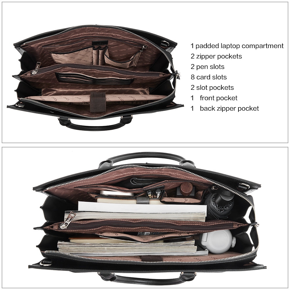 CLUCI Leather Briefcase for Women Vintage Laptop 15.6 Inch Slim Large Business Ladies Work Shoulder Bag