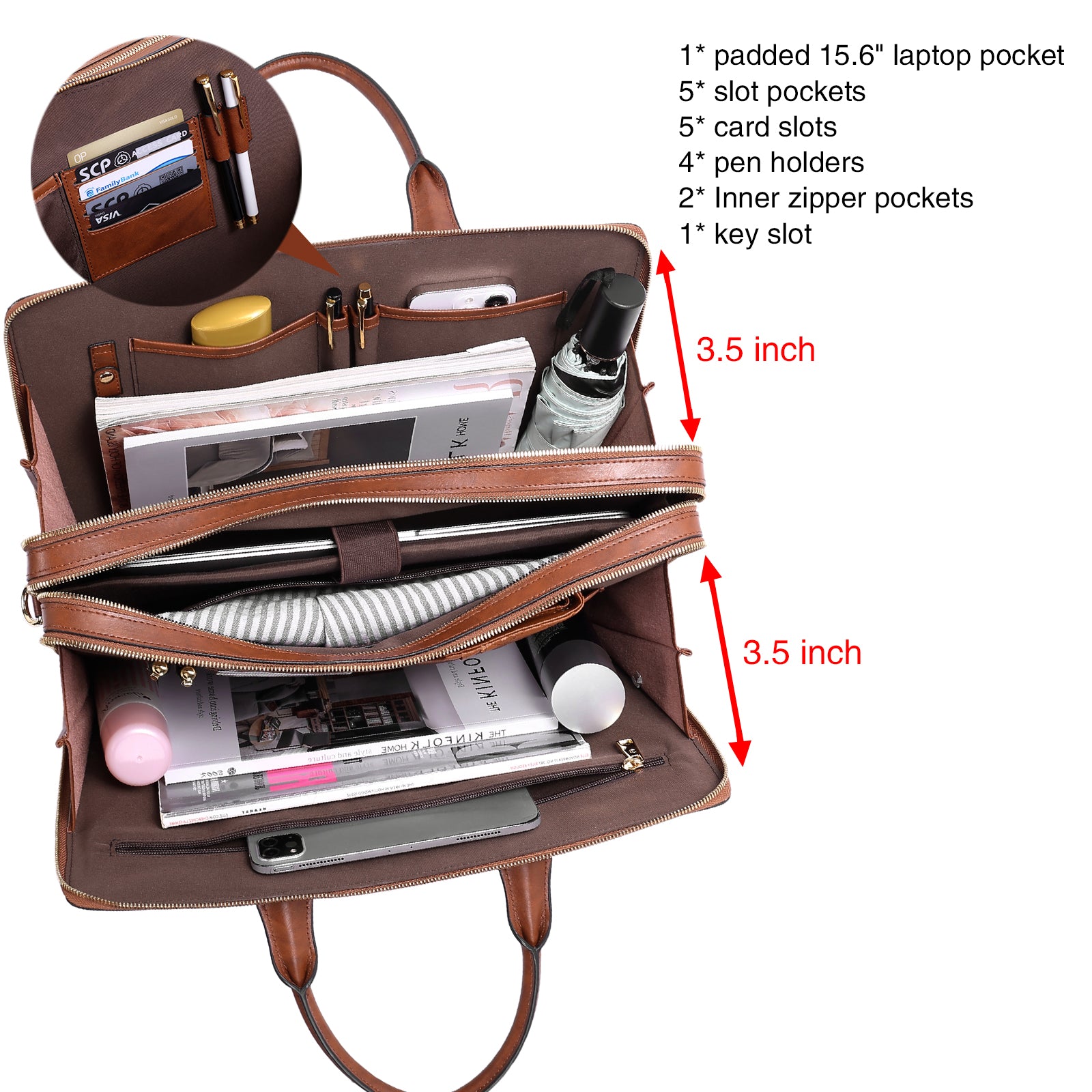 Davison Womens Slim Leather Briefcase  Carry 15.6 Inch Laptop