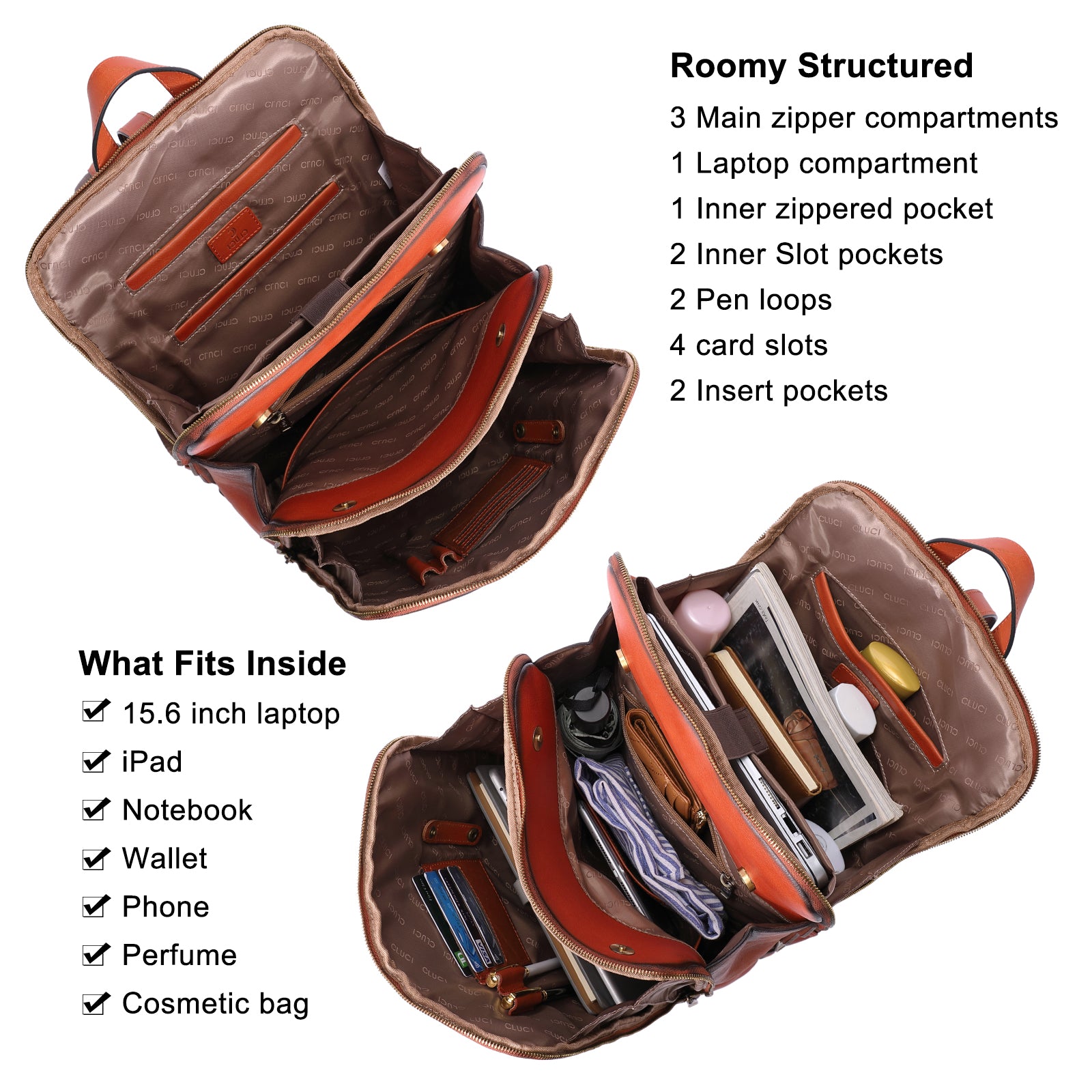 CLUCI Leather Laptop Backpack for Women Vegetable Tanned Full Grain Leather 15.6 inch Computer Bag Travel Business Daypack