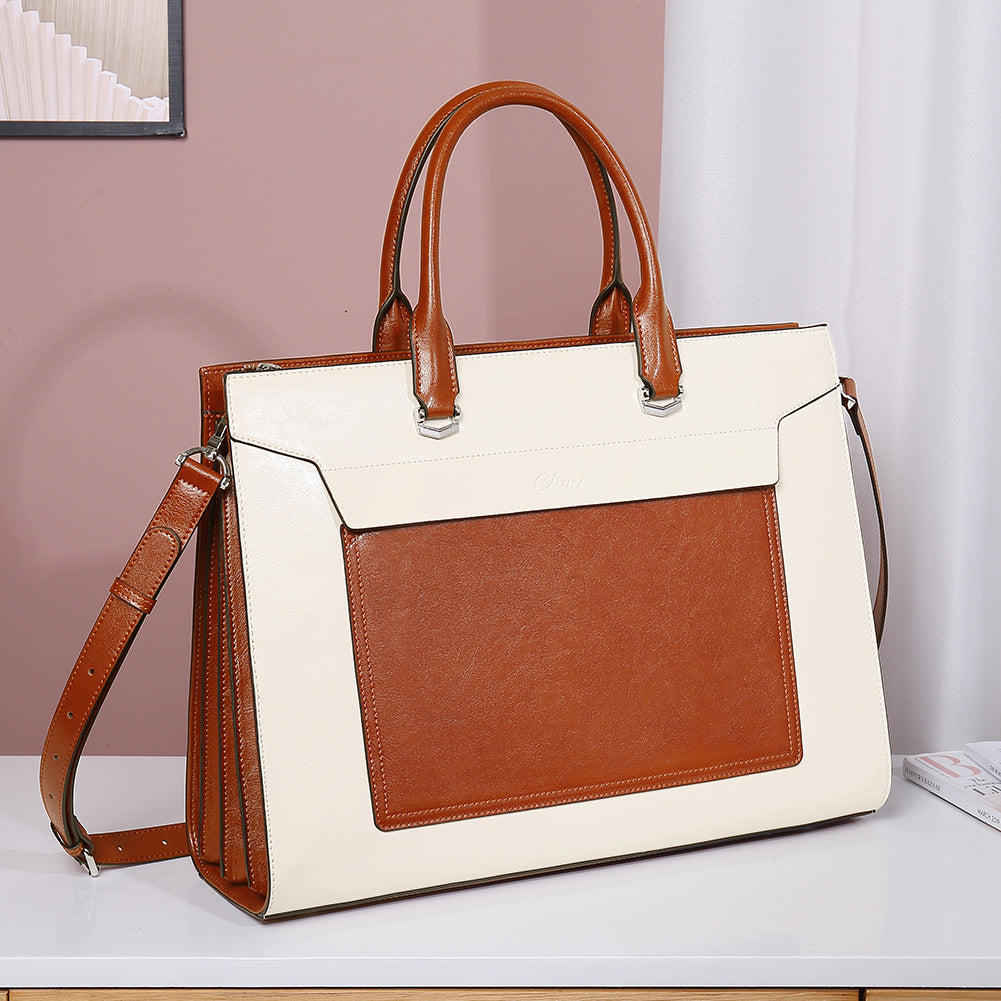 CLUCI Leather Briefcase for Women Vintage Laptop 15.6 Inch Slim Large Business Ladies Work Shoulder Bag