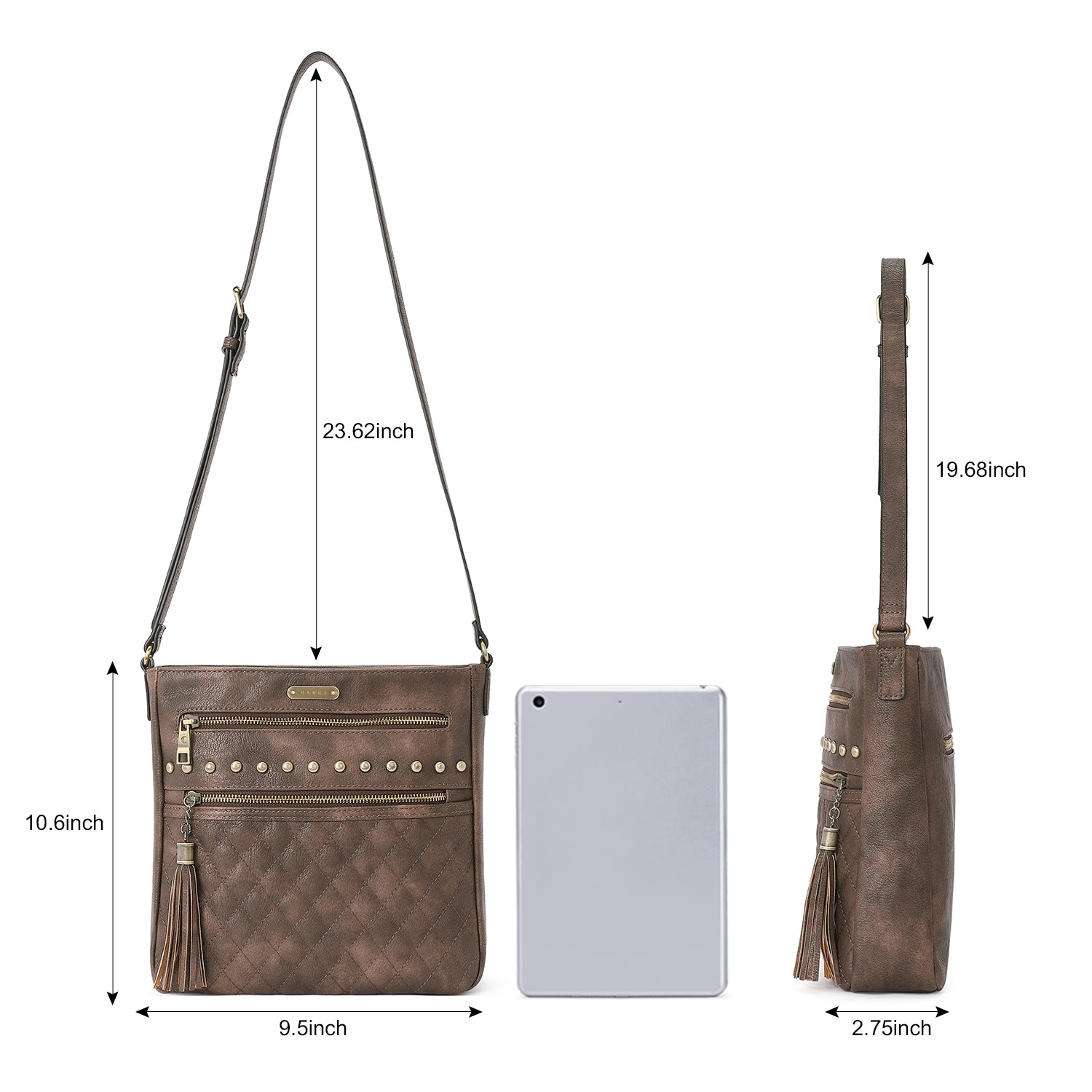 Leather Messenger Tassel Bag Multiple Pockets