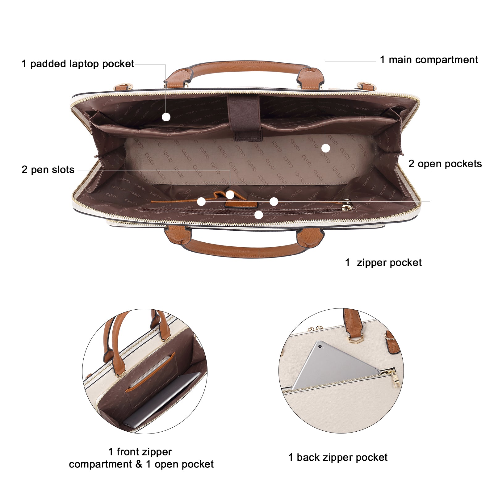 CLUCI Leather Briefcase for Women 15.6 Inch Laptop Business Computer Ladies Stylish Work Handbags Shoulder Bag