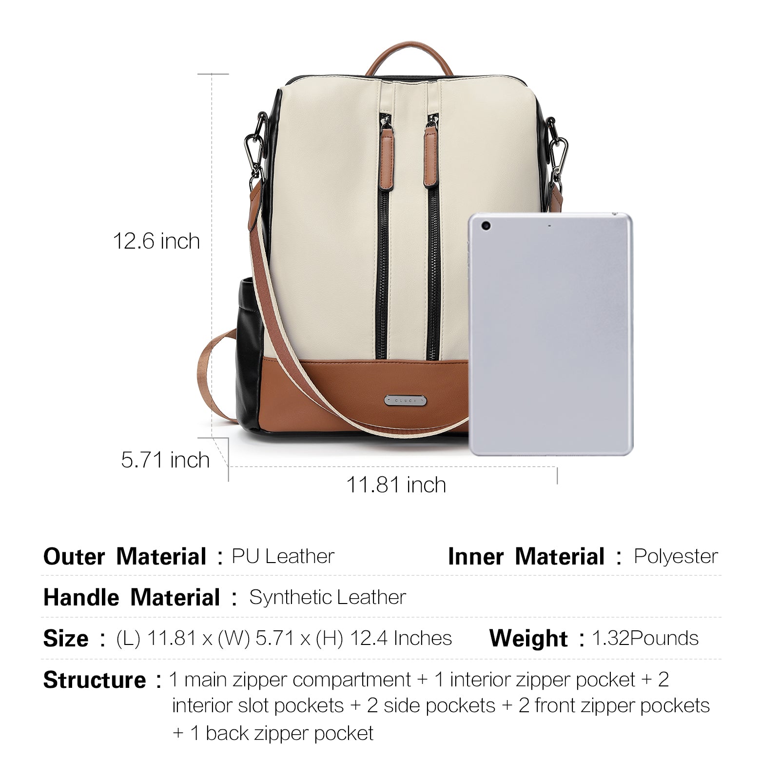 CLUCI Leather Backpack Purse for Women Convertible Large Travel Ladies Designer Fashion Casual College Shoulder Bag