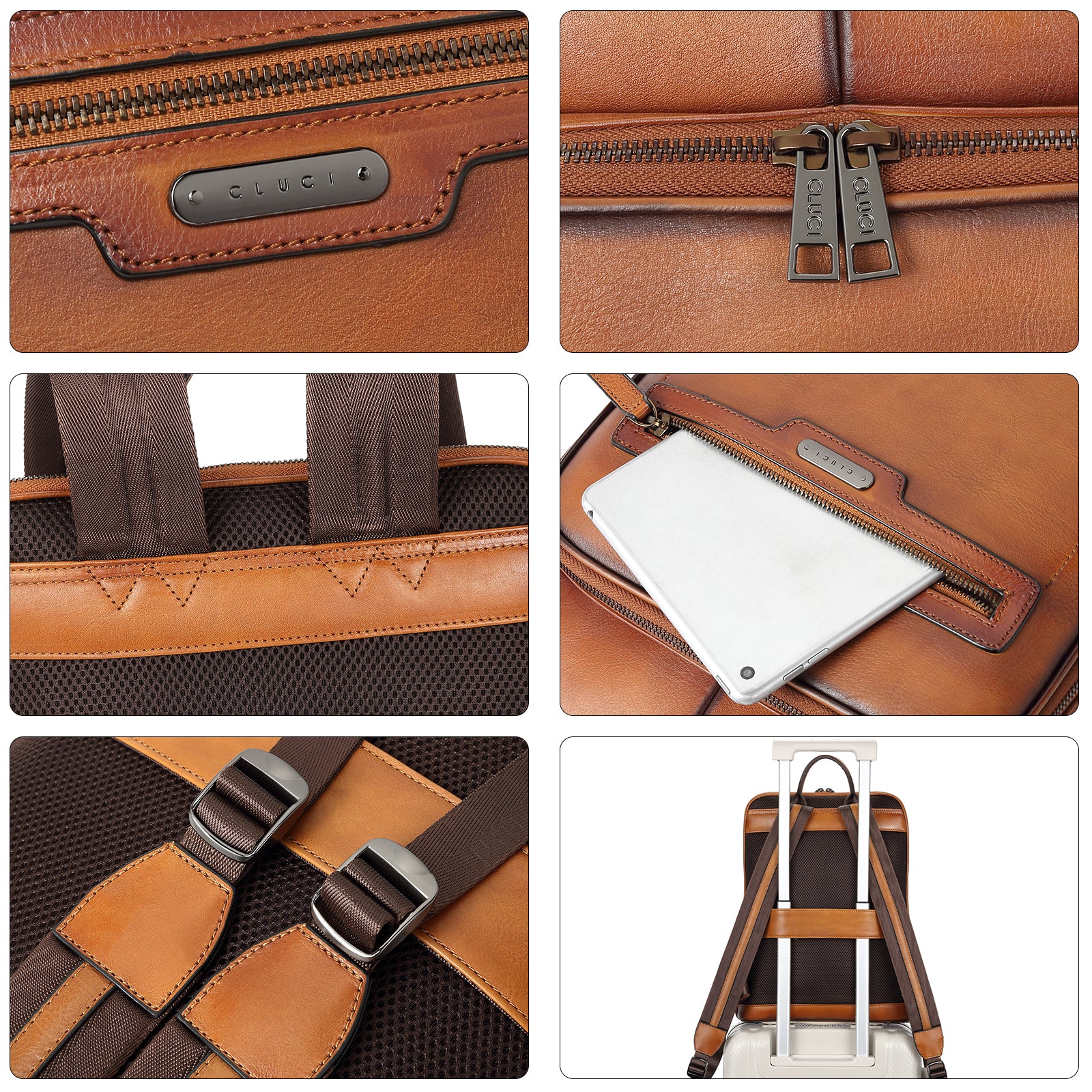 CLUCI Women Laptop Backpack Purse Vegetable Tanned Full Grain Leather 15.6 inch Computer Bag Business Casual Travel Daypack