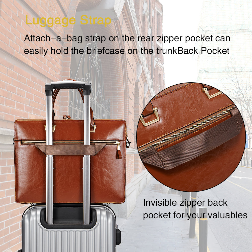 Davison Womens Slim Leather Briefcase  Carry 15.6 Inch Laptop