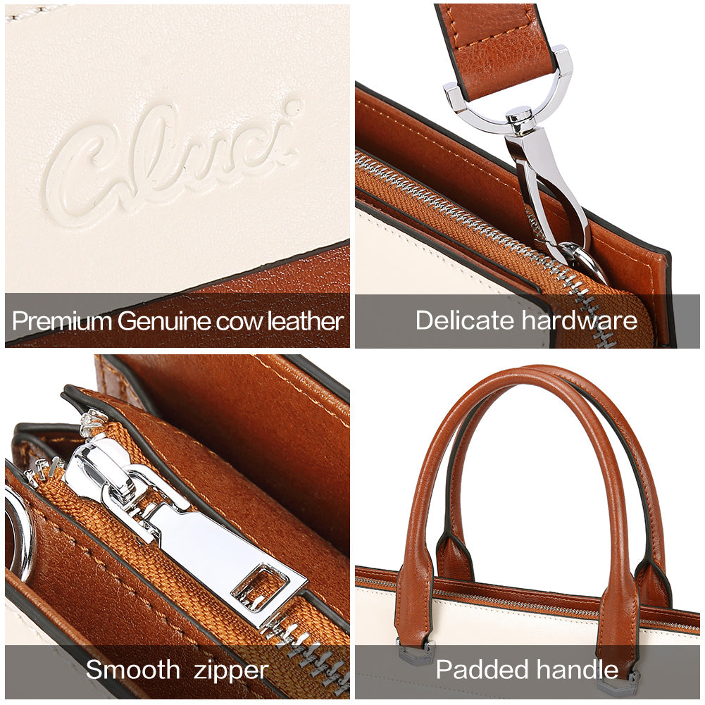 CLUCI Leather Briefcase for Women Vintage Laptop 15.6 Inch Slim Large Business Ladies Work Shoulder Bag