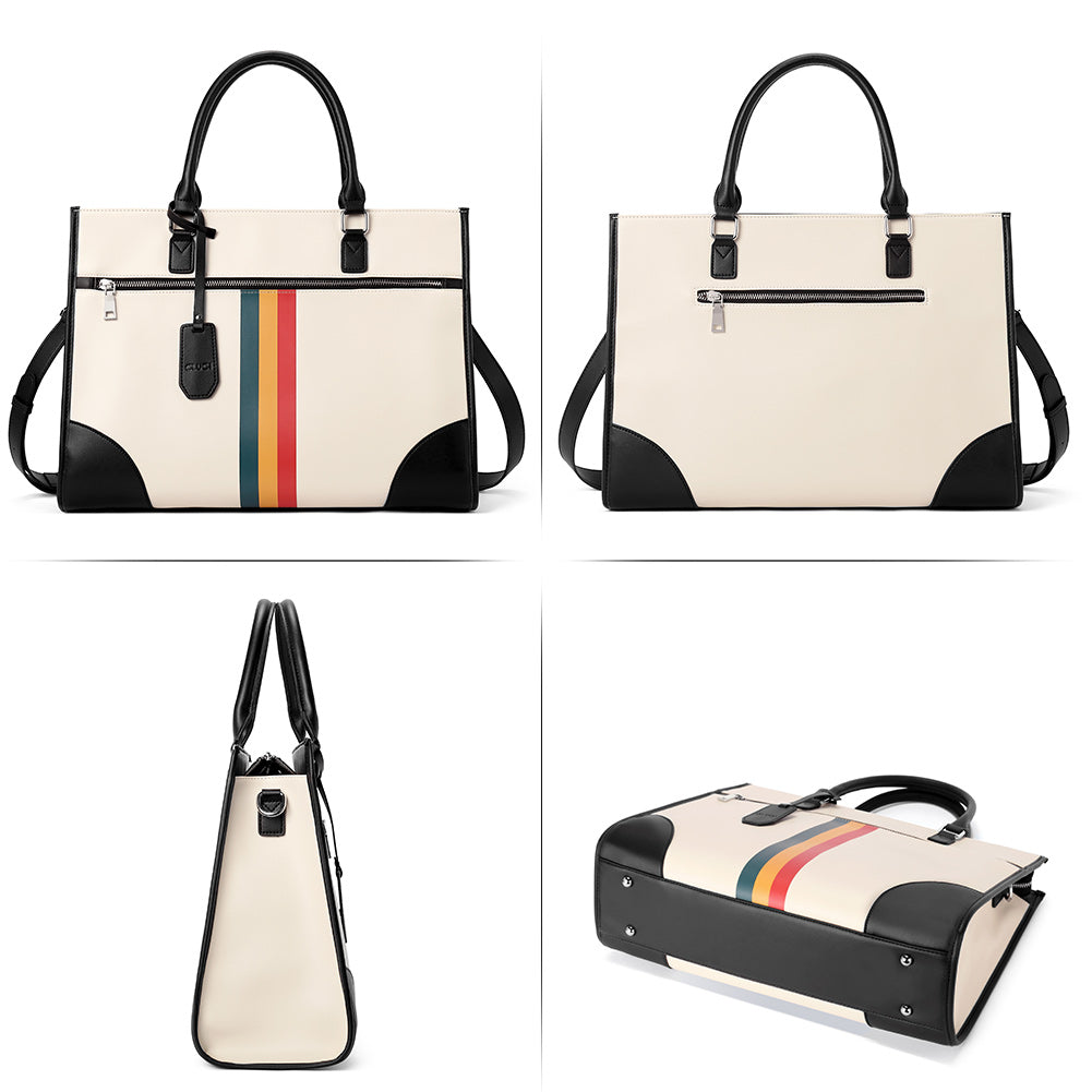 CLUCI Womens Briefcase Oil Wax Leather 15.6 Inch Laptop Business Vintage Ladies Large Capacity Shoulder Bag Black