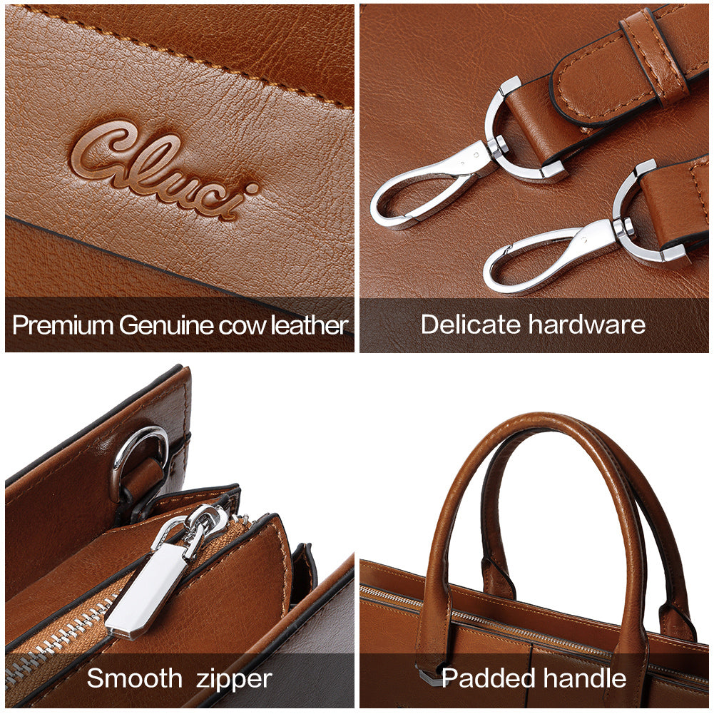 CLUCI Leather Briefcase for Women Vintage Laptop 15.6 Inch Slim Large Business Ladies Work Shoulder Bag