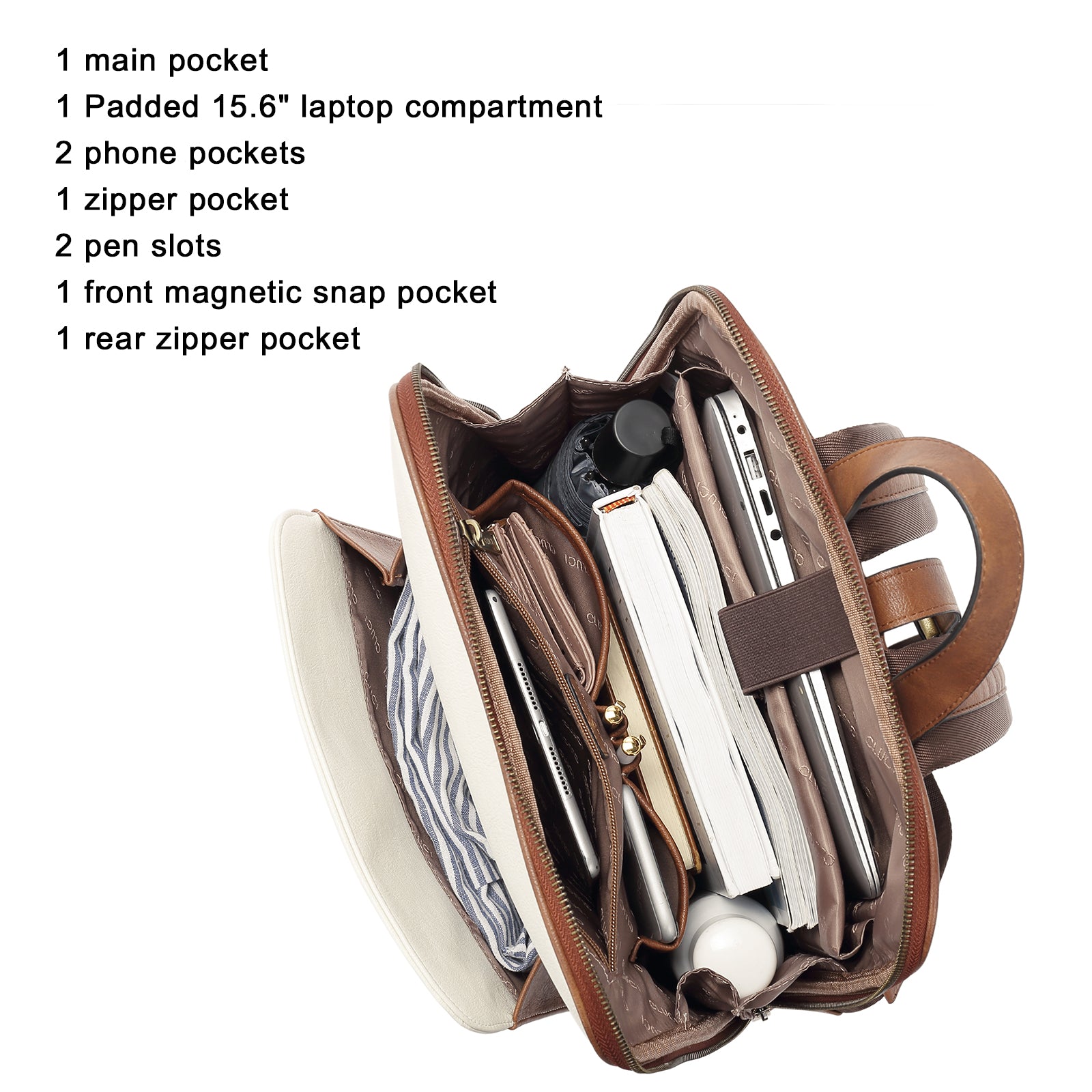 CLUCI Leather 15.6 inch Laptop Backpack Purse for Women Stylish Laptop Bag Work Computer Backpack College Bookbag