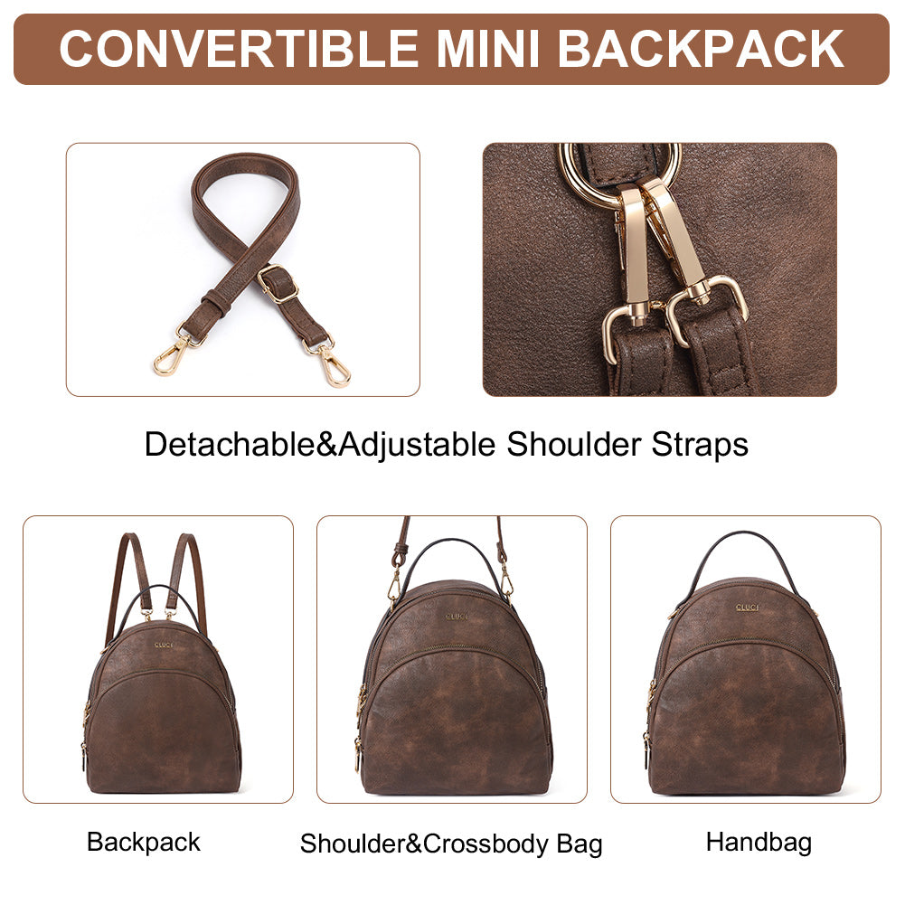 Garbutt Convertible Vegan Leather Mini Backpack Purse For Women