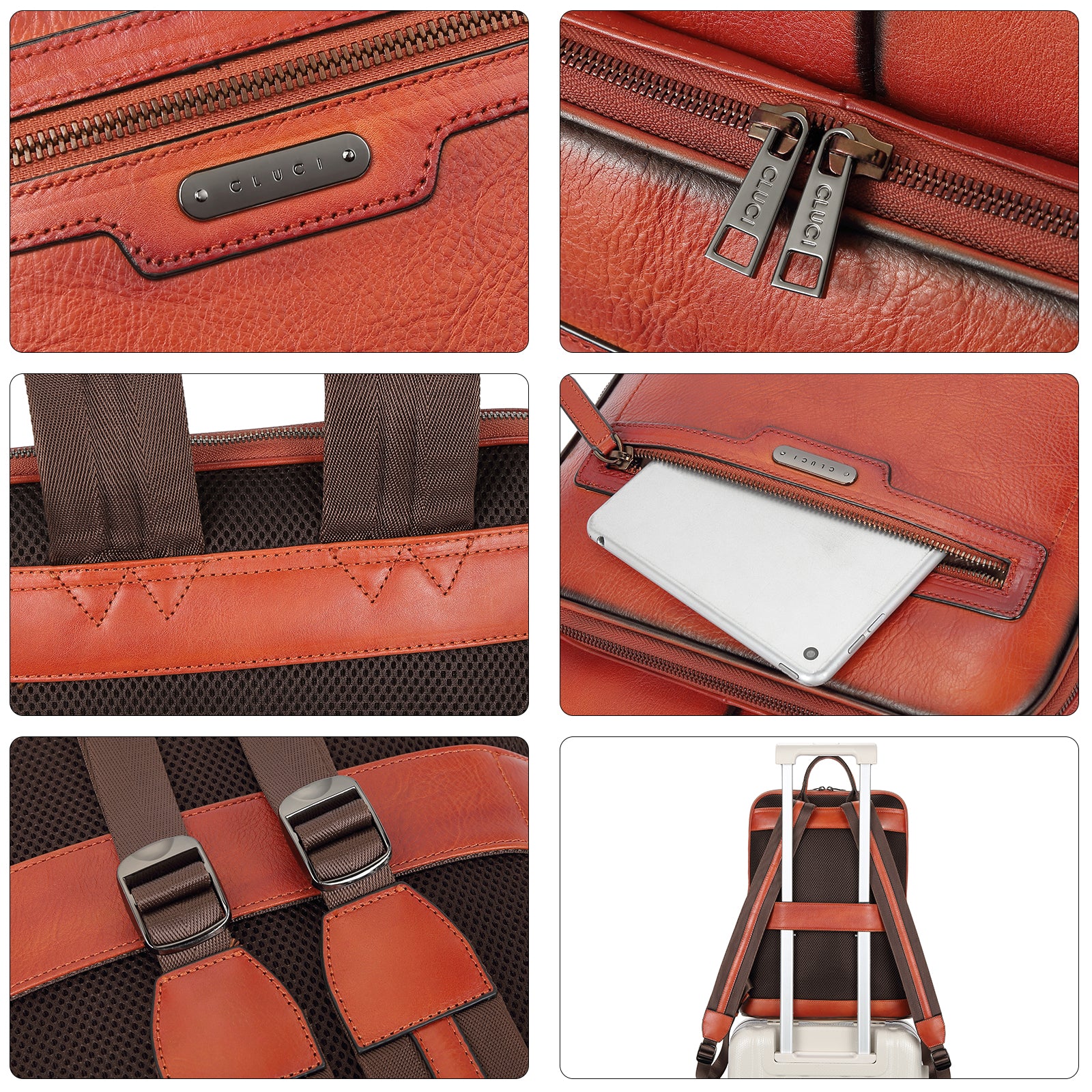 CLUCI Women Laptop Backpack Purse Vegetable Tanned Full Grain Leather 15.6 inch Computer Bag Business Casual Travel Daypack