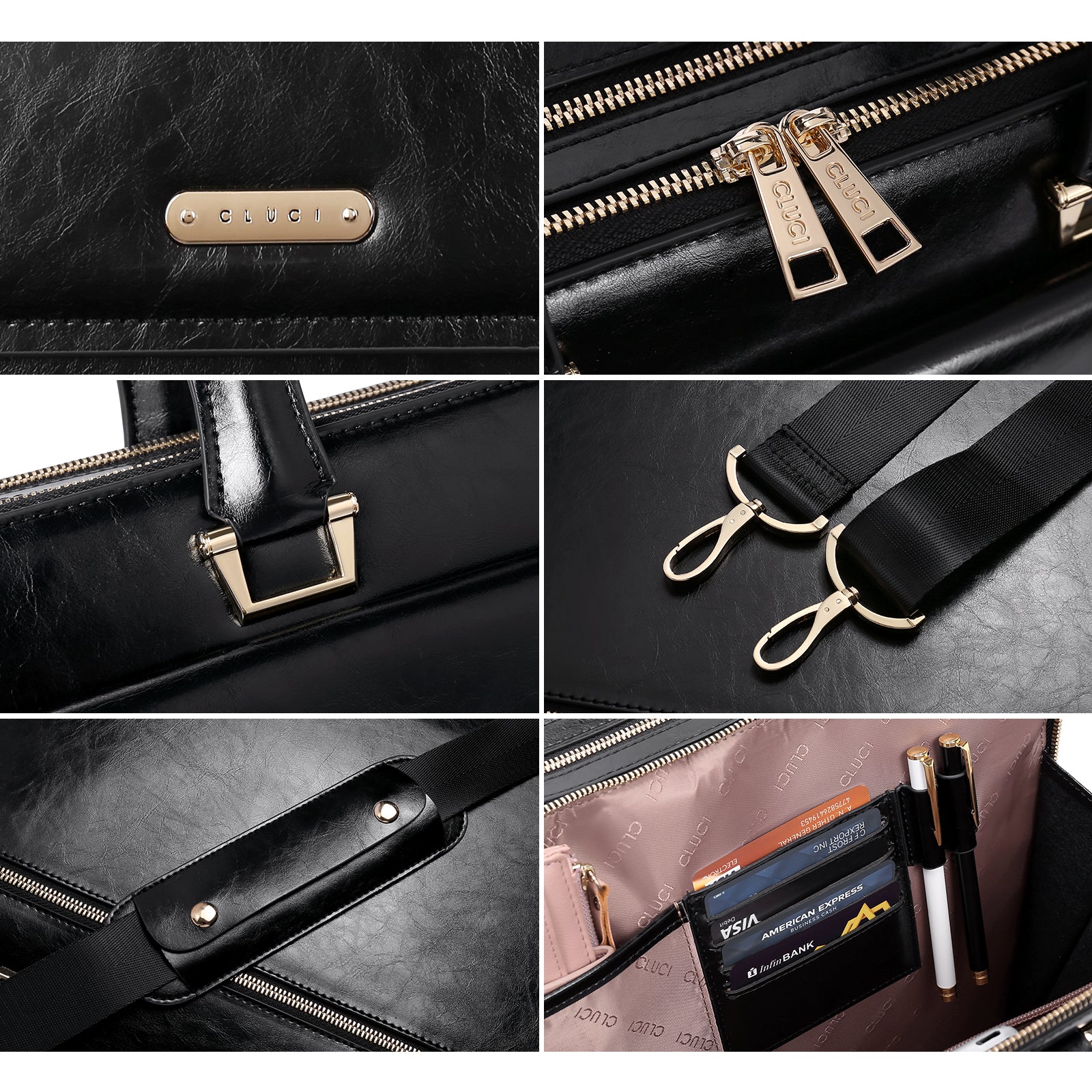 Davison Womens Slim Leather Briefcase  Carry 15.6 Inch Laptop