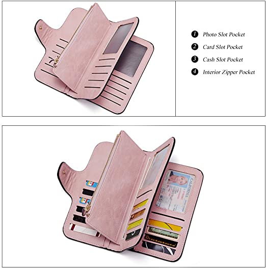CLUCI Women Wallet Leather RFID Blocking Designer Trifold Card Holder Ladies Clutch with ID Window