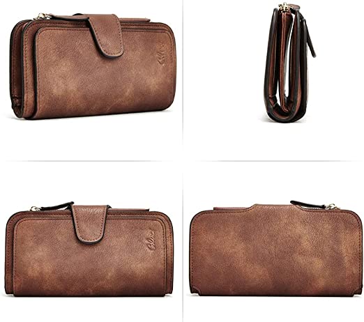 CLUCI Women Wallet Leather RFID Blocking Designer Trifold Card Holder Ladies Clutch with ID Window