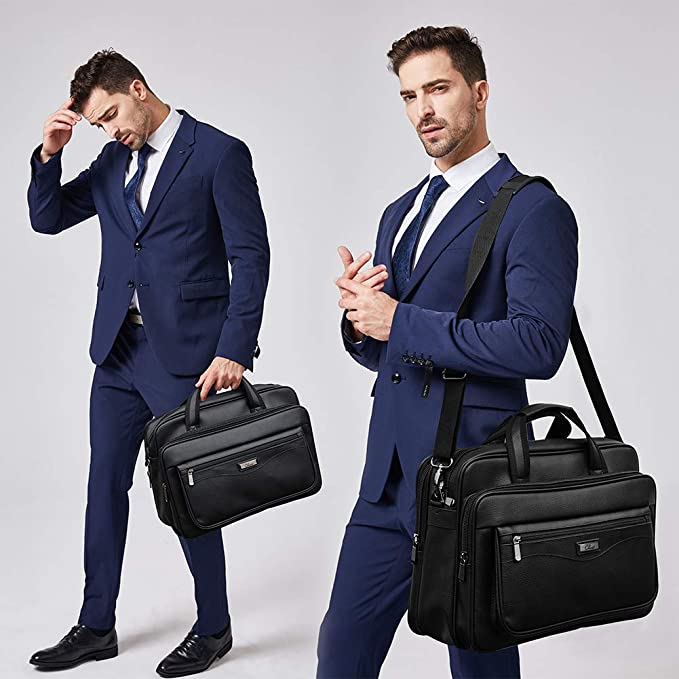 Cluci Leather Briefcase For Men Large Capacity 15.6 Inch Laptop Business Travel Shoulder Bag