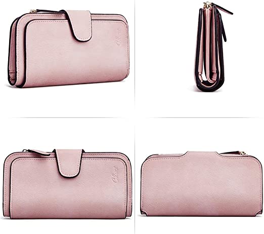 CLUCI Women Wallet Leather RFID Blocking Designer Trifold Card Holder Ladies Clutch with ID Window