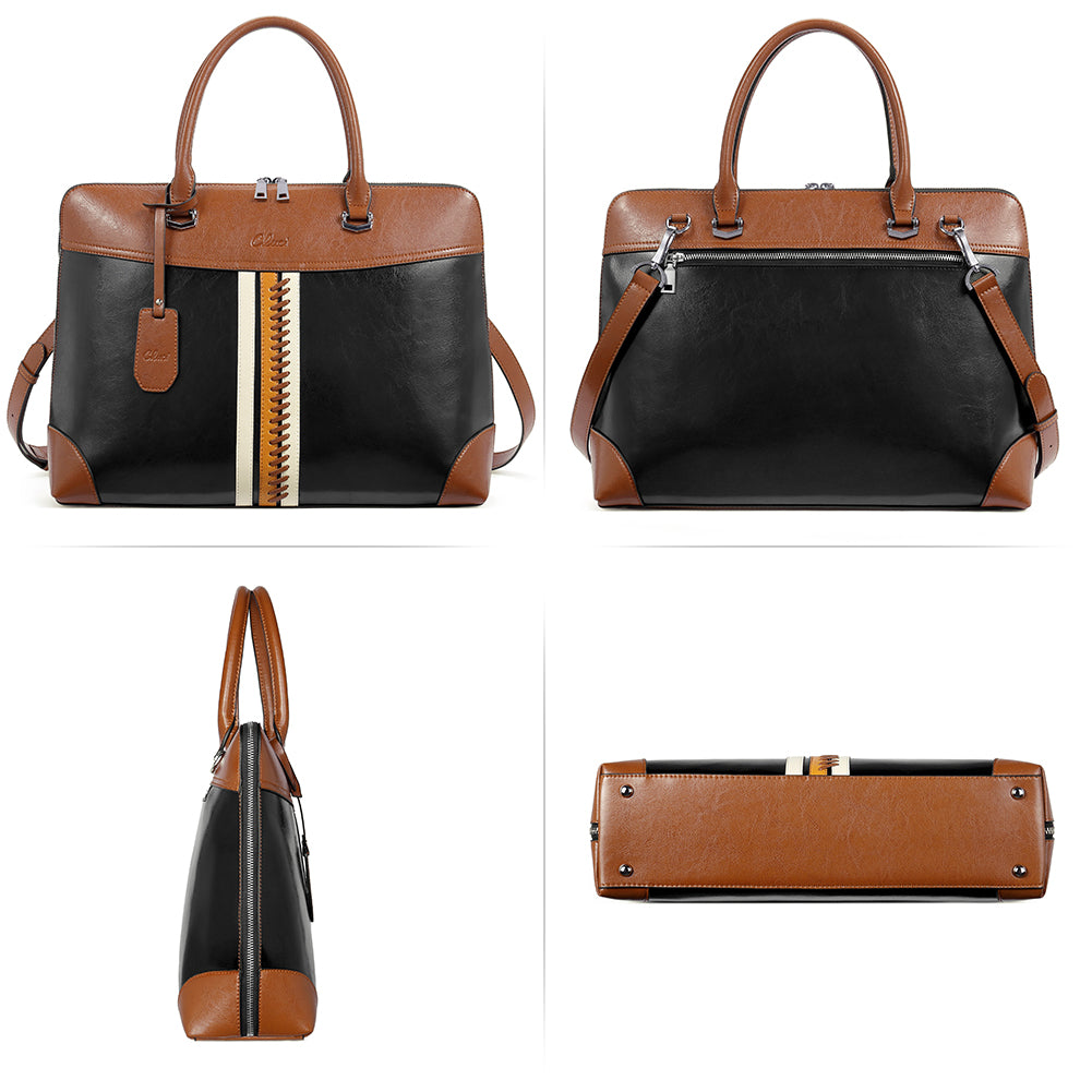 Claire Large Senior Leather Color Blocking Briefcase For Women