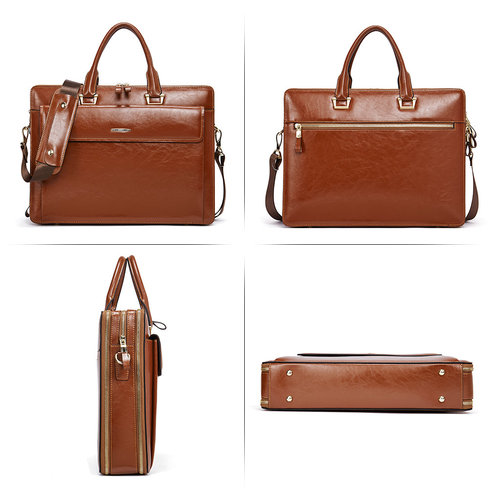 Davison Womens Slim Leather Briefcase  Carry 15.6 Inch Laptop