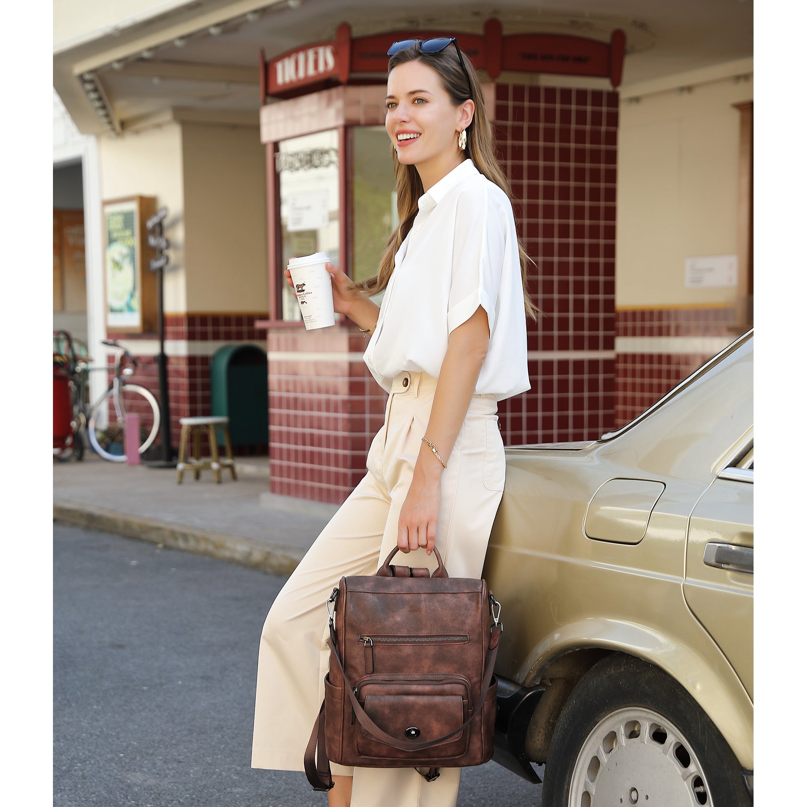 Greene Anti-Theft Vegan Leather Laptop Backpack Women's