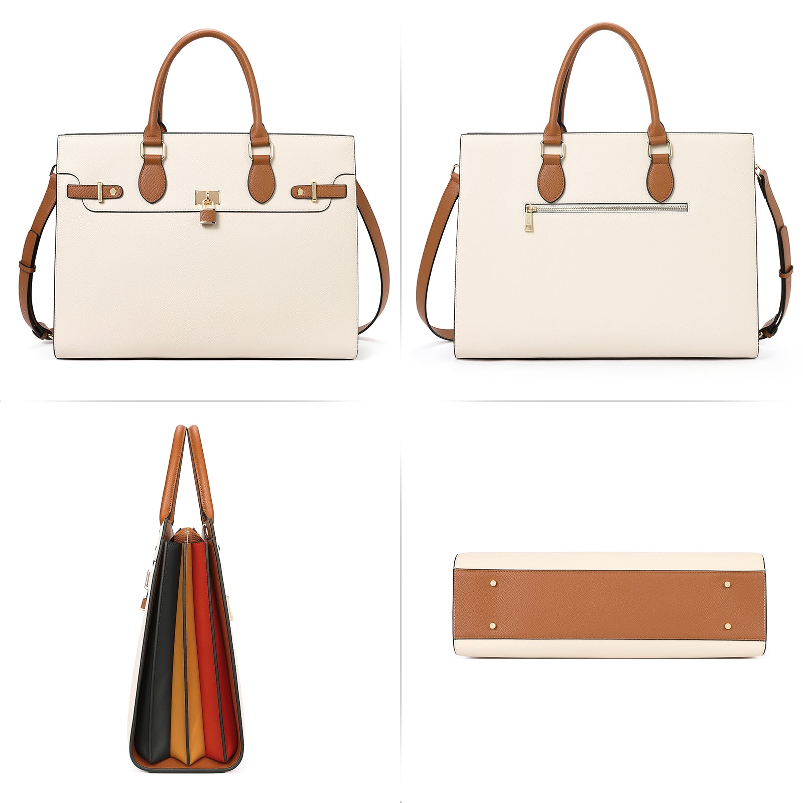 CLUCI Leather Briefcase for Women 15.6" Large Laptop Bag Computer Shoulder Bag Napa Pattern