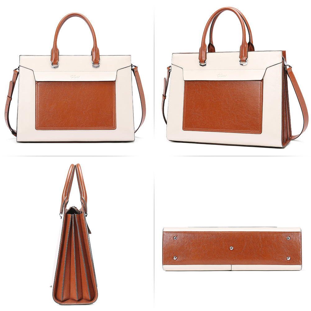 CLUCI Leather Briefcase for Women Vintage Laptop 15.6 Inch Slim Large Business Ladies Work Shoulder Bag
