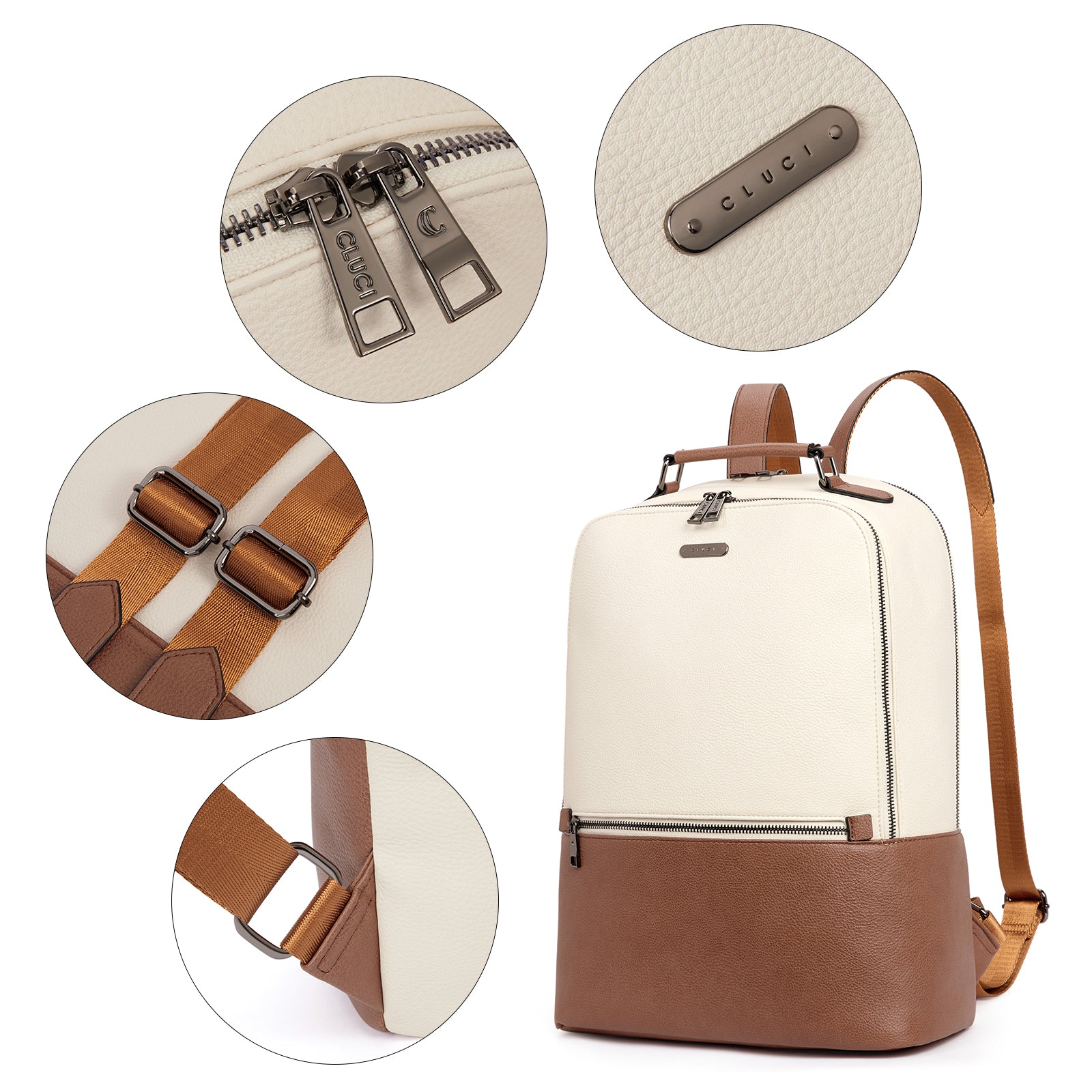 CLUCI Women Leather Laptop Backpack Purse 15.6 inch Computer Backpack Business Casual Travel Daypack College Bag