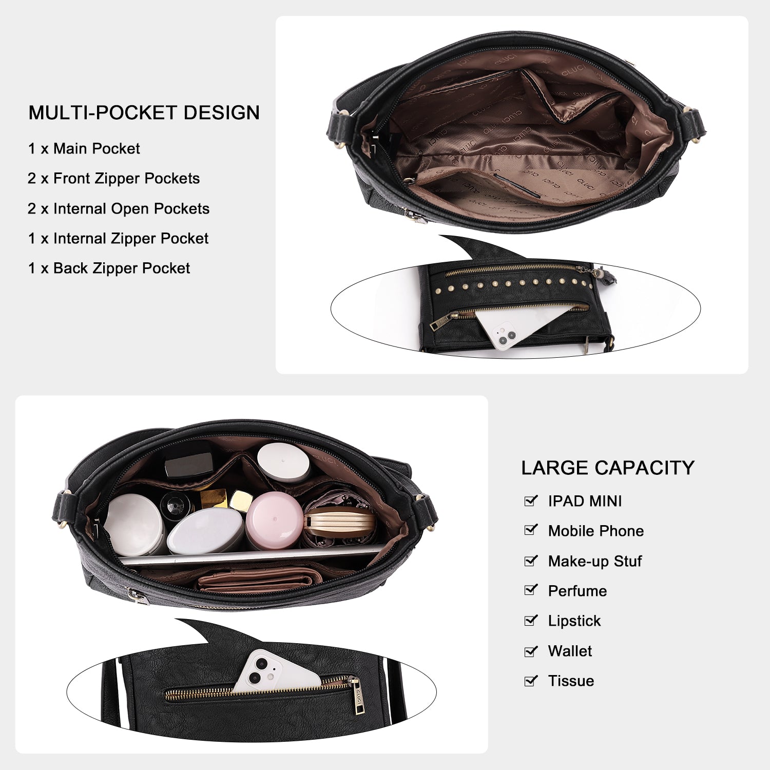 Leather Messenger Tassel Bag Multiple Pockets