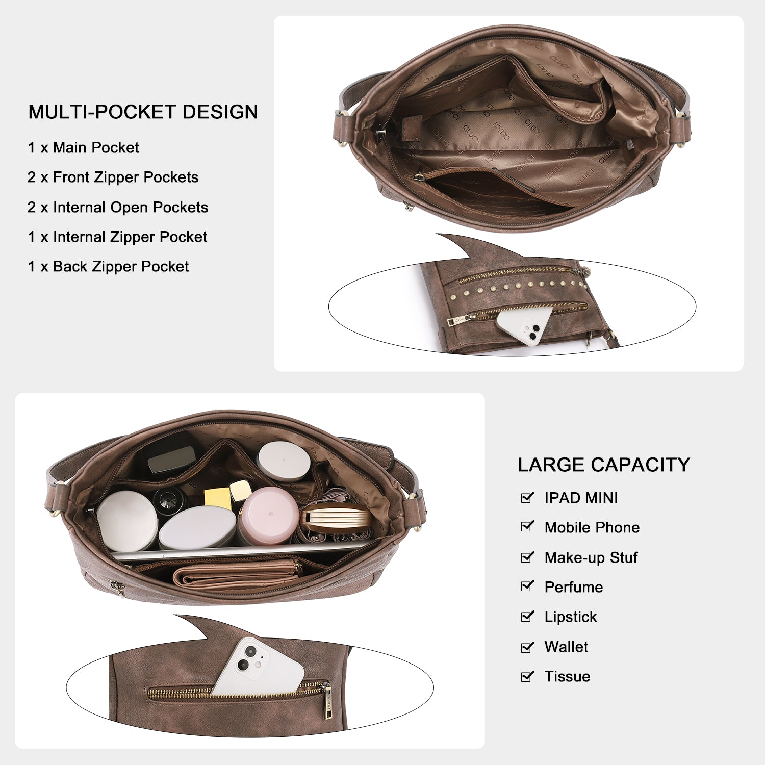 Leather Messenger Tassel Bag Multiple Pockets