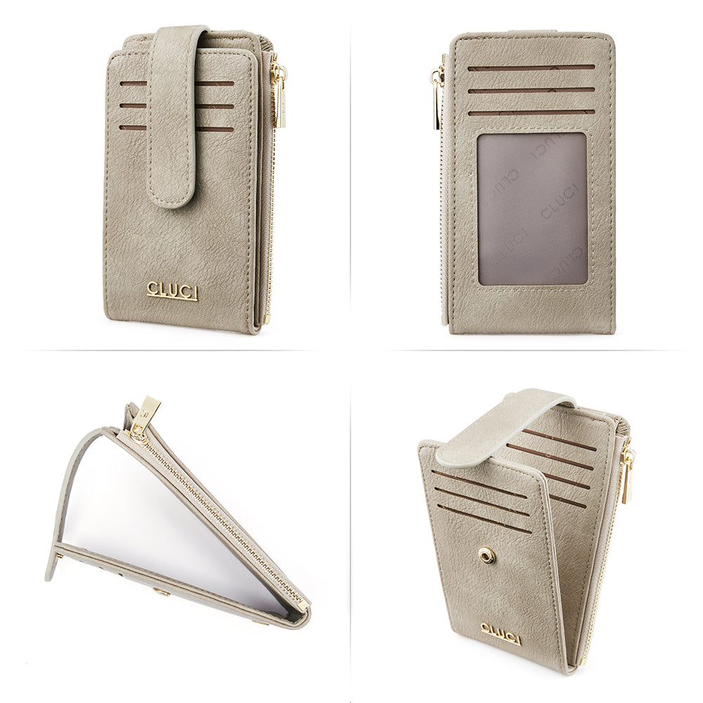 CLUCI Minimalist Card Holder Wallet for Women RFID Slim Vegan Leather Bifold Wallets Multi Card Organizer Zipper Coin Purse Ladies Clutch