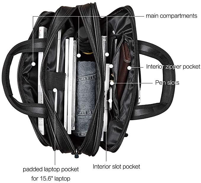 Cluci Leather Briefcase For Men Large Capacity 15.6 Inch Laptop Business Travel Shoulder Bag