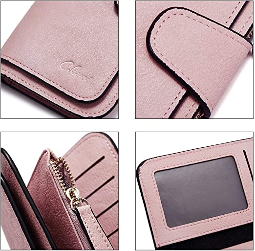 CLUCI Women Wallet Leather RFID Blocking Designer Trifold Card Holder Ladies Clutch with ID Window