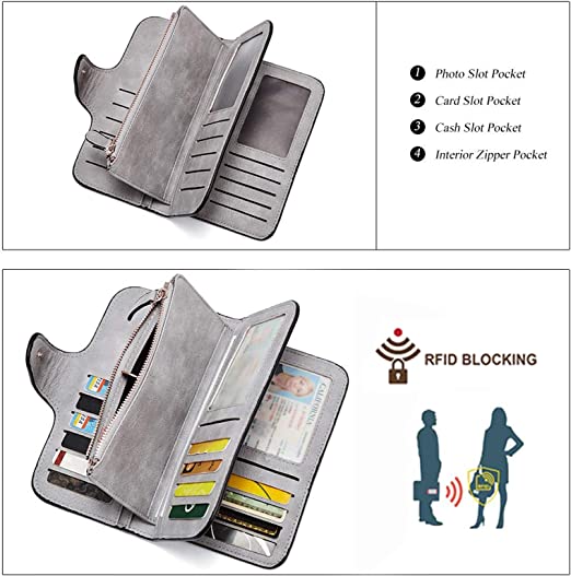 CLUCI Women Wallet Leather RFID Blocking Designer Trifold Card Holder Ladies Clutch with ID Window