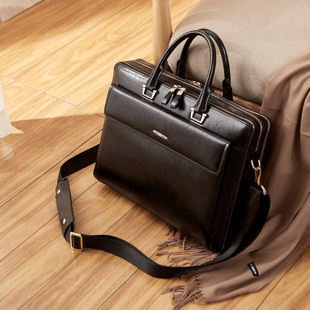 Davison Womens Slim Leather Briefcase  Carry 15.6 Inch Laptop