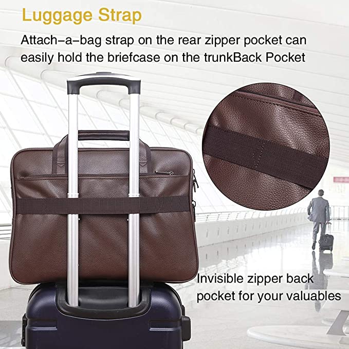 Cluci Leather Briefcase For Men Large Capacity 15.6 Inch Laptop Business Travel Shoulder Bag