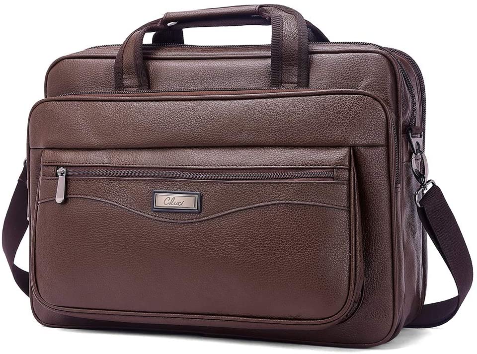 Cluci Leather Briefcase For Men Large Capacity 15.6 Inch Laptop Business Travel Shoulder Bag