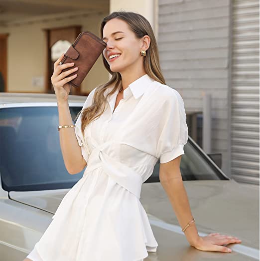 CLUCI Women Wallet Leather RFID Blocking Designer Trifold Card Holder Ladies Clutch with ID Window