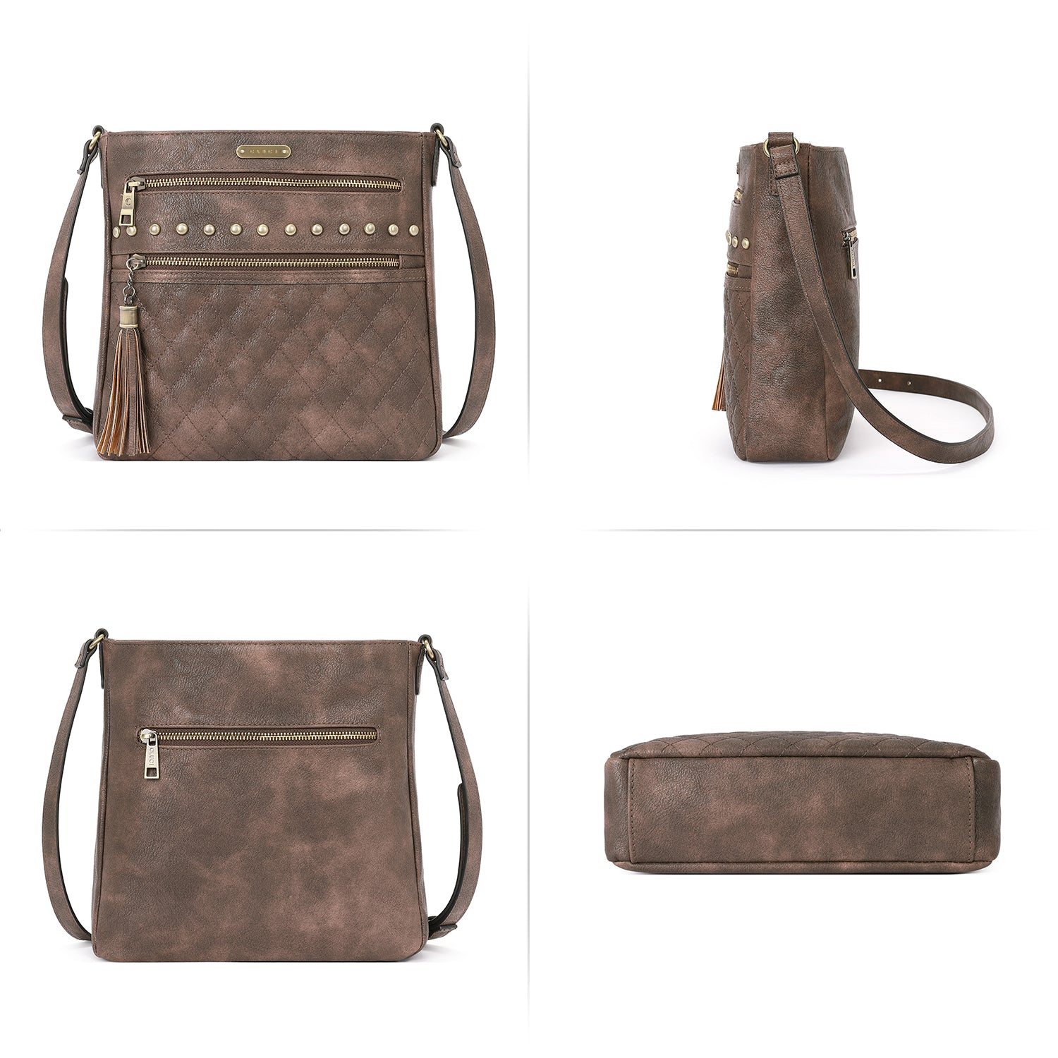 Leather Messenger Tassel Bag Multiple Pockets