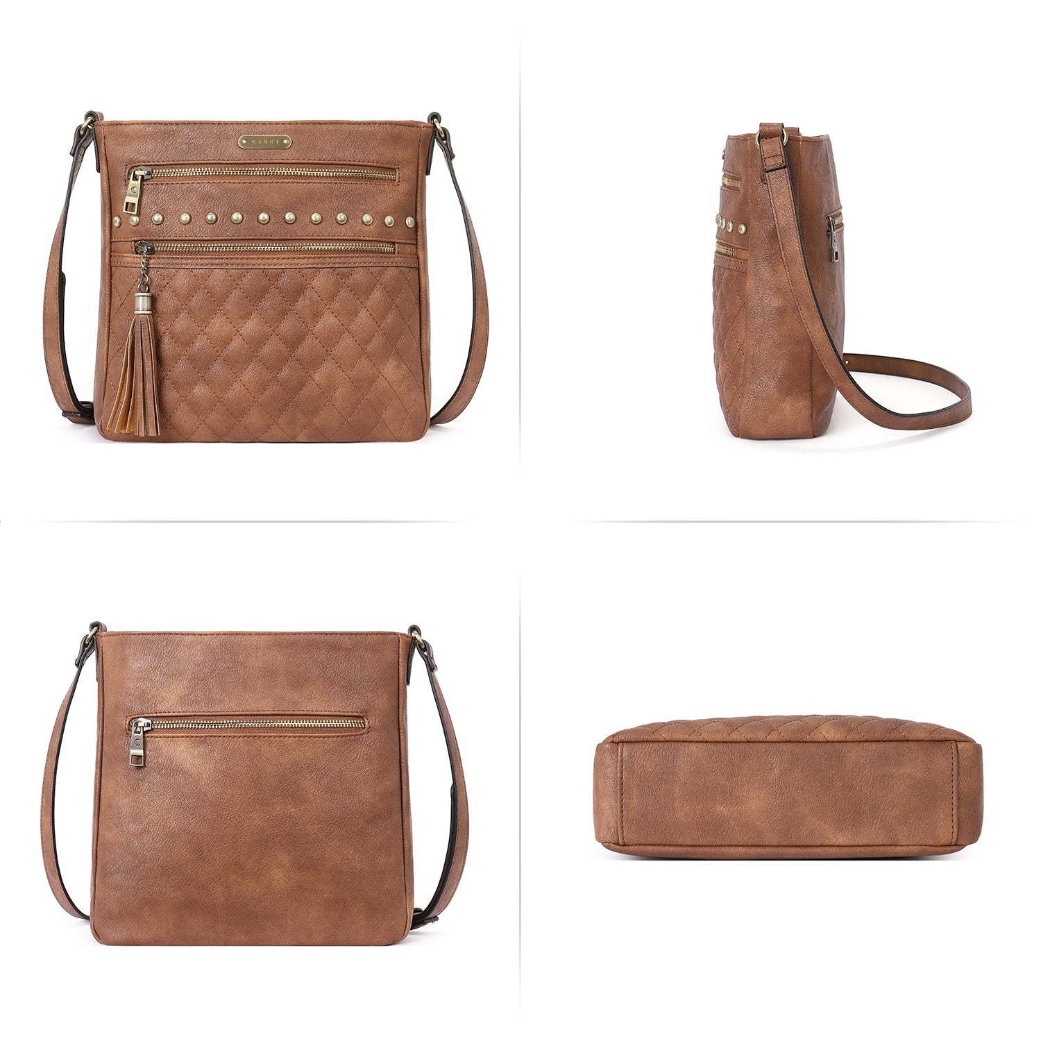 Leather Messenger Tassel Bag Multiple Pockets