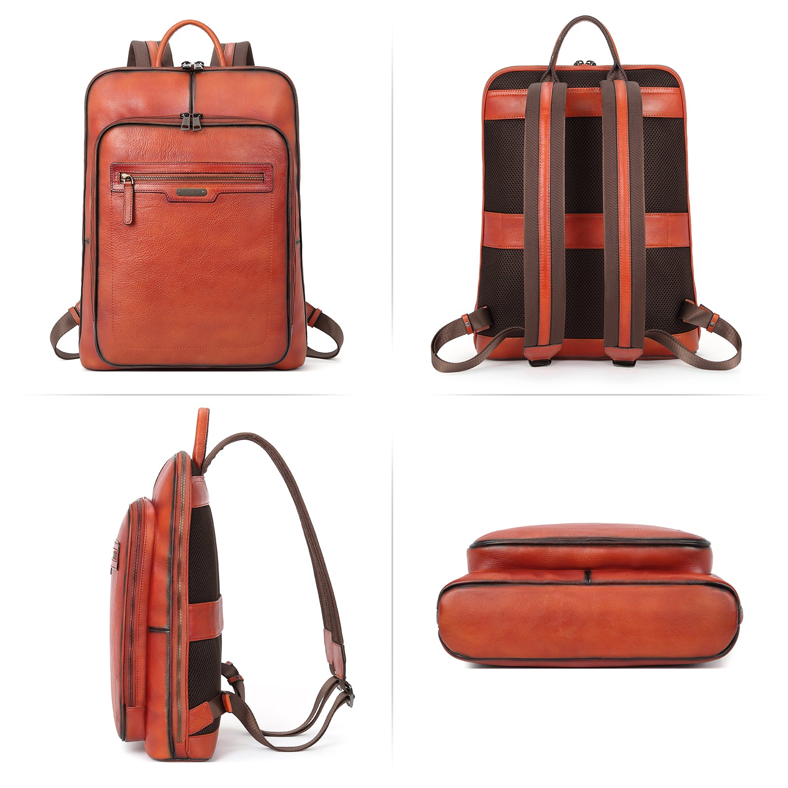 CLUCI Women Laptop Backpack Purse Vegetable Tanned Full Grain Leather 15.6 inch Computer Bag Business Casual Travel Daypack