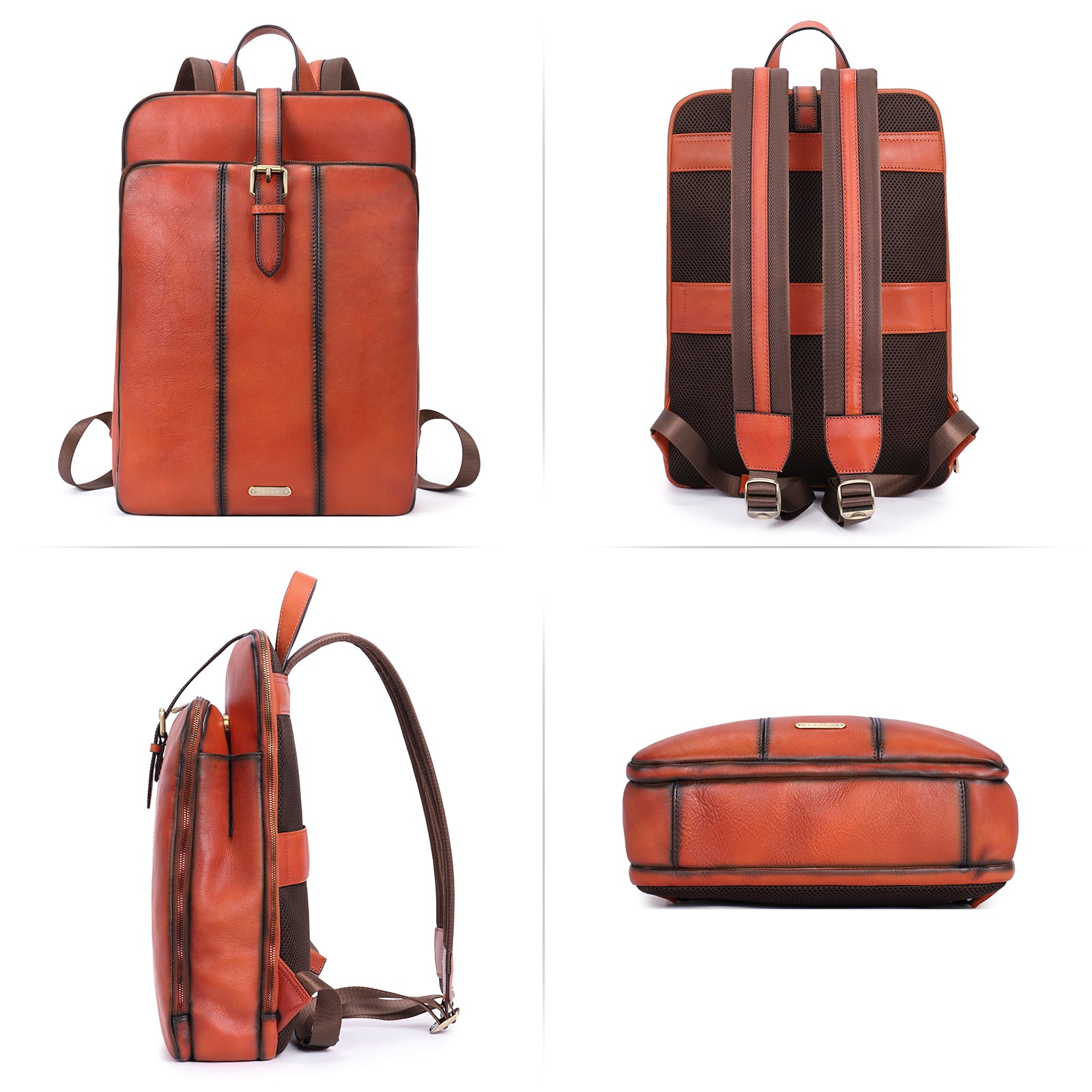 CLUCI Leather Laptop Backpack for Women Vegetable Tanned Full Grain Leather 15.6 inch Computer Bag Travel Business Daypack